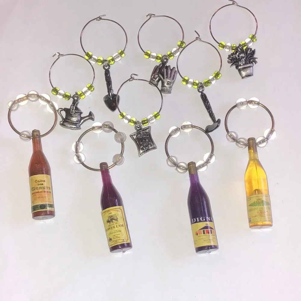 Lot of 10 Wine and Garden Charm Wine Markers